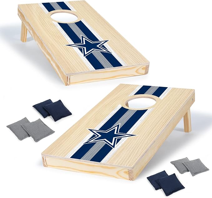 NFL Football Portable Size 1' x 2' Solid Wood Cornhole Set with Direct Print HD Team Graphics – Travel Size