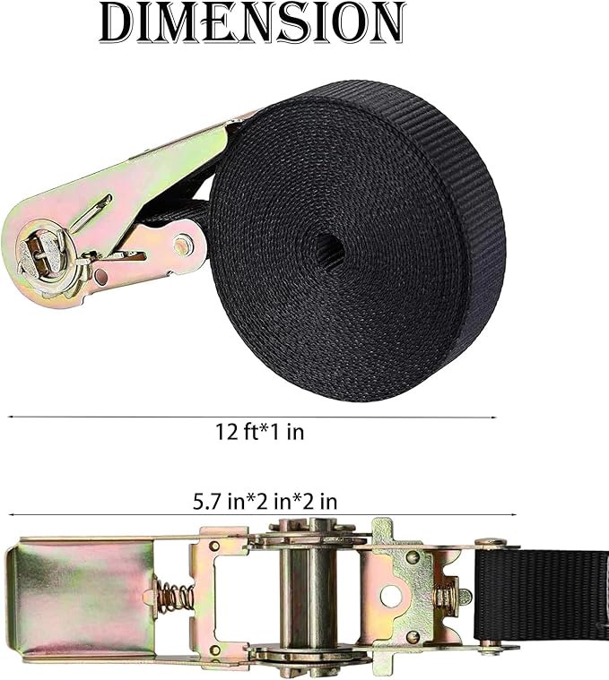 Small Ratchet Strap,Heavy Duty Endless Ratchet Tie Down Straps,NO Hook Nylon Black Tie Down Straps for Motorcycles, Kayak
