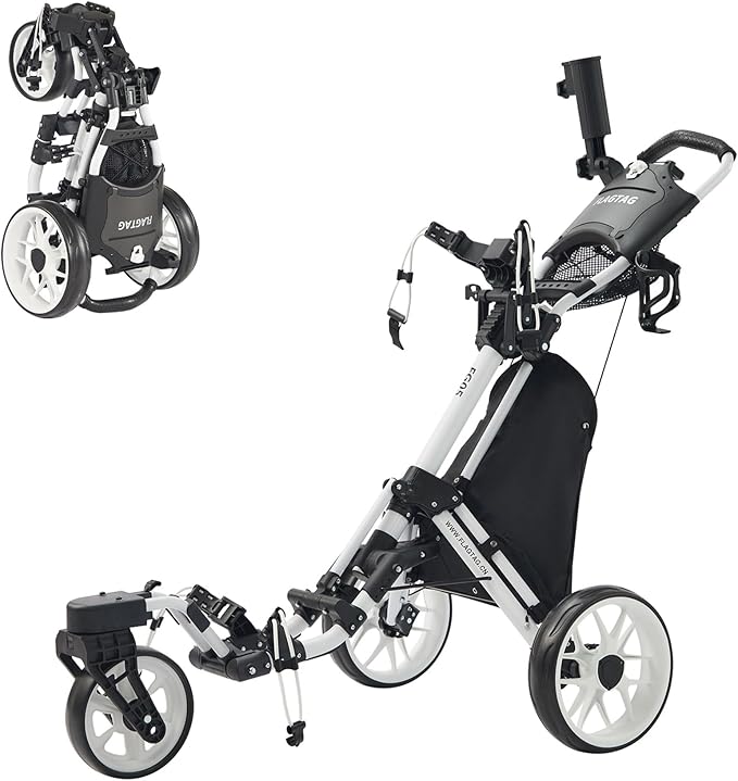 FLAGTAG Golf Push Cart 3 Wheel with 360 Swivel Front Wheel,Lightweight and Foldable Walking Golf Cart，One-Click Foldable,with Foot Brake