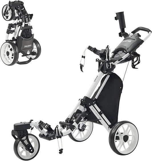 FLAGTAG Golf Push Cart 3 Wheel with 360 Swivel Front Wheel,Lightweight and Foldable Walking Golf Cart，One-Click Foldable,with Foot Brake