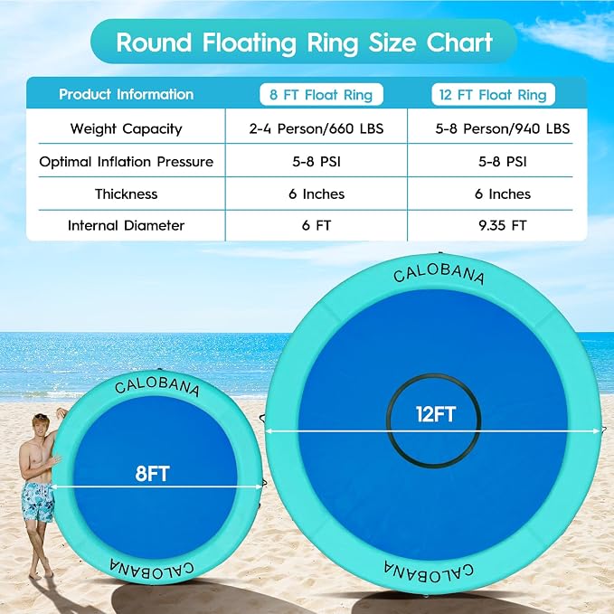 CALOBANA Round Floating Ring Inflatable Water Hammock Heavy Duty River Floats Lake Raft for Adults Tanning Pool Lounger Float Island Platform Pad Mat for Party