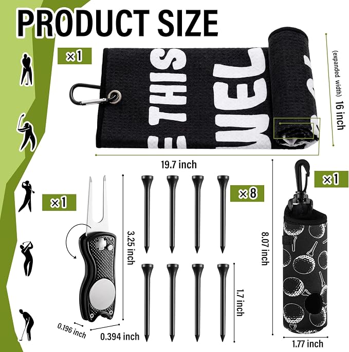 Liliful 12 Pcs Golf Accessories Kit, Include Golf Ball Bag with Hook Towel Tees Magnetic Ball Marker Divot Tool Cleaner Brush for Women Man Gifts