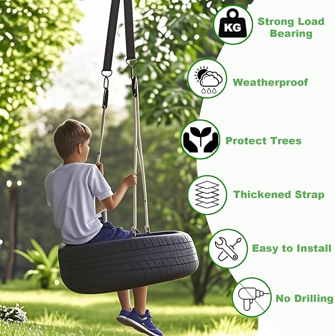Tree Swing Hammock Straps Kit 5FT, Strong & Durable Tree Swing Straps Hanging Kit with Tree Protector, Safer Lock Snap Carabiner Hooks, Holds Up to 5000 lbs, Safer & Easy Installation for Baby Adults