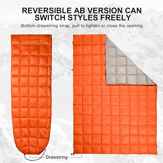Down Camping Blanket - Lightweight, Packable, Warm & Puffy Outdoor Travel Quilt for Sleep, Hiking, Backpacking, Stadium, Festivals, Water-Resistant Sleeping Bag 55"x79"