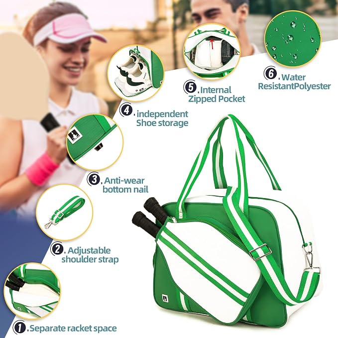 ROYALFAIR Pickleball Tote Bag for Women Men Large Capacity with Paddle Cover Pocket Internal Shoe Pocket and Adjustable Shoulder strap