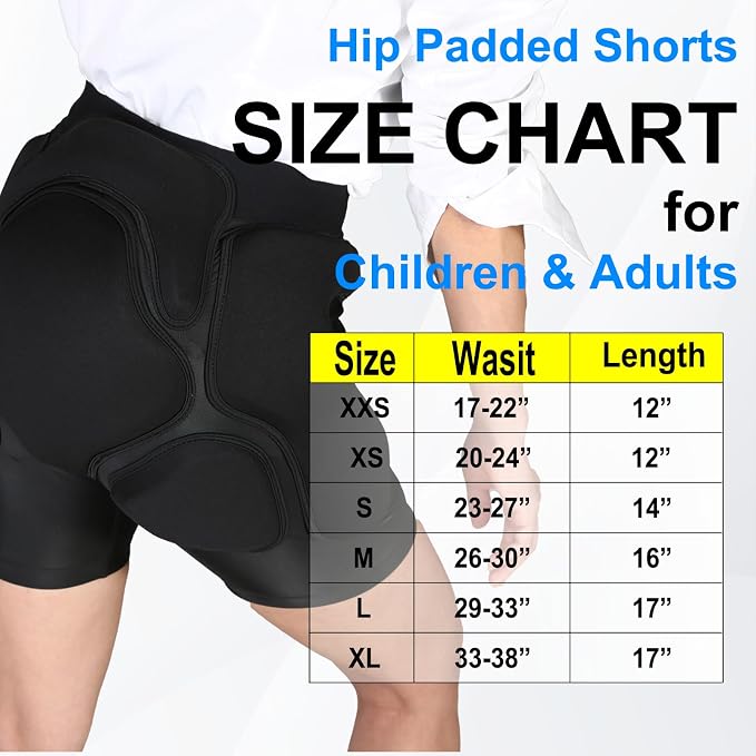 3D Protection Padded Shorts, Hip Butt Tailbone Crash Pad Pants, Impact Protective Gear for Figure Skating Snowboarding Ski Roller Skateboard