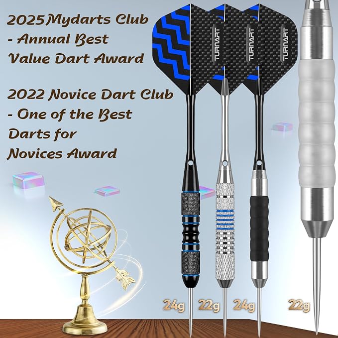 Turnart Darts Metal Tip Set - Steel Tip Darts Darts Set Professional Metal Darts 12 pcs 22/24 Grams Pro Dart Set with Stylish Case Aluminum Shafts Extra 9 Flights