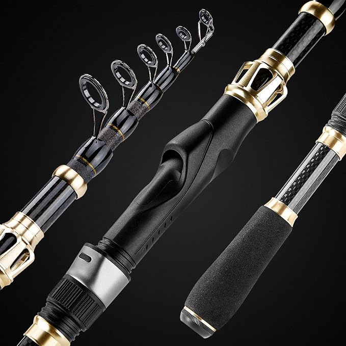 PLUSINNO Fishing Rod and Reel Combo, Telescopic Fishing Pole Kit with Spinning Reel, Tackle Box, Fishing Lures and Travel Carrying Bag, Fishing Gear Gifts for Men