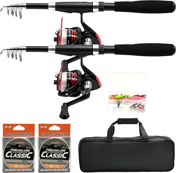 2pcs 5.9FT Fishing Rod and Reel Combo, Telescopic Carbon Fiber Poles
