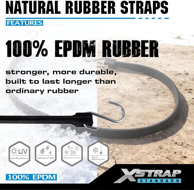 XSTRAP STANDARD 20 Pack 21'' Adjustable Rubber Tarp Straps, EPDM Bungee Cords with Hooks, Ideal for Securing Tarps, Canvases, Flatbed Trailers