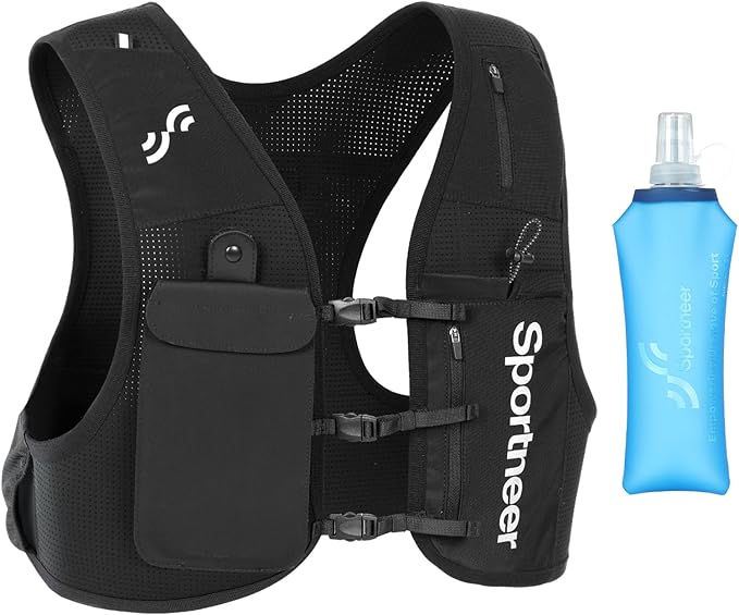 Sportneer Running Vest: Hydration Vest with 500ML Soft Flask, Lightweight Breathable Zero-Bounce Running Backpack for Men Women, Fits 7.2” Phone, Reflective, Ideal for Marathon Trail Training