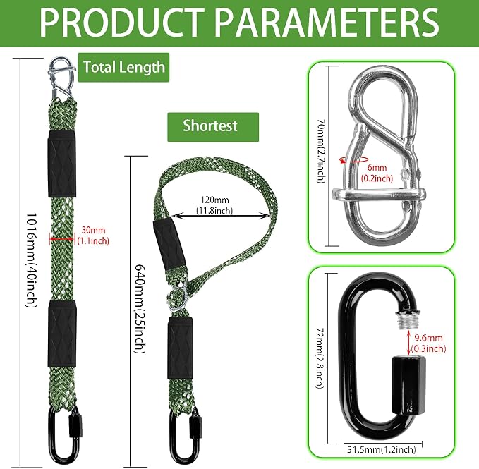 3.33ft Tree Swing Hanging Straps, 800 LB Capacity Adjustable Nylon Heavy Duty Swing Ropes with Safer Lock Snap Carabiner for Hammock, Swing, Outdoor Camping and Aerial Yoga