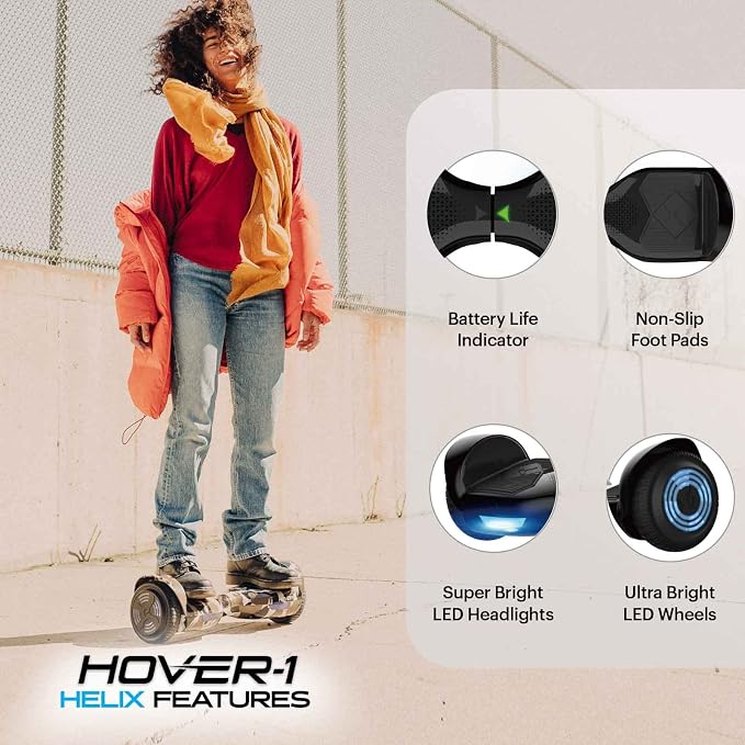 Hover-1 Helix Electric Self Balancing Scooter with 7MPH Top Speed, 4 Mile Range, 6HR Full-Charge, Built-in Bluetooth Speaker, Rider Modes: Beginner to Expert
