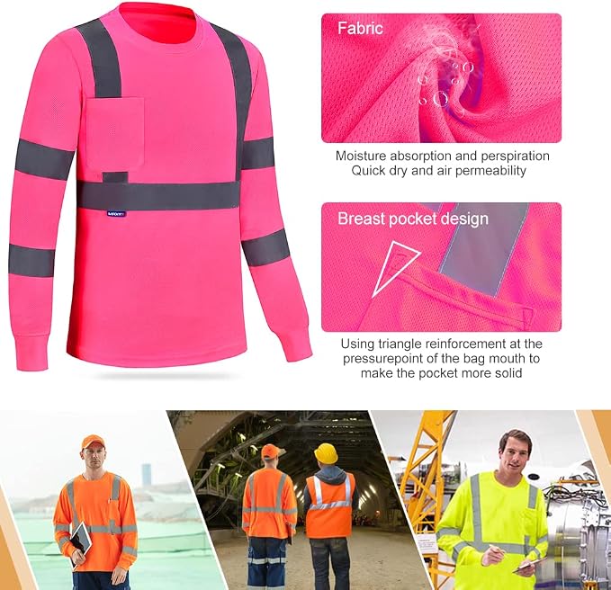 A-SAFETY Safety Shirt,High Visibility Work T Shirt Long Short Sleeve Class 3 (XS-6XL)