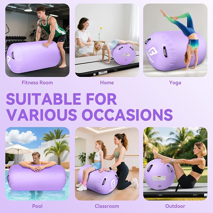 FBSPORT Air Roller Gymnastics Barrel, Inflatable Gymnastics Air Roller Inflatable Air Gymnastics Mat for Yoga Cheerleading Training Home Outdoor Indoor Use