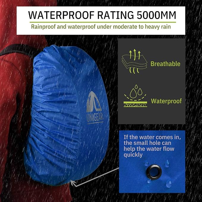 Unigear Backpack Rain Cover Waterproof Rating 5000mm Ultraportable and Durable with 2 Anti-Slip Buckle Strap, Integrated Carry Pouch Design (Blue, Large)