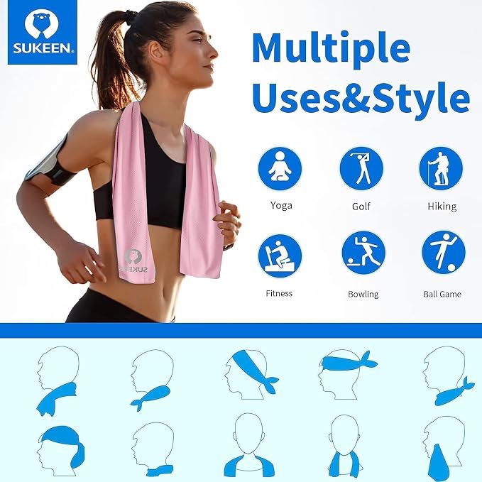 Sukeen 6 Pack Cooling Towels (40"x12") for Neck and Face, Ice Towel for Hot Weather, Soft Breathable Chilly Gym Towels, Cooling Towel for Work Out, Yoga, Running, Camping & More Activities