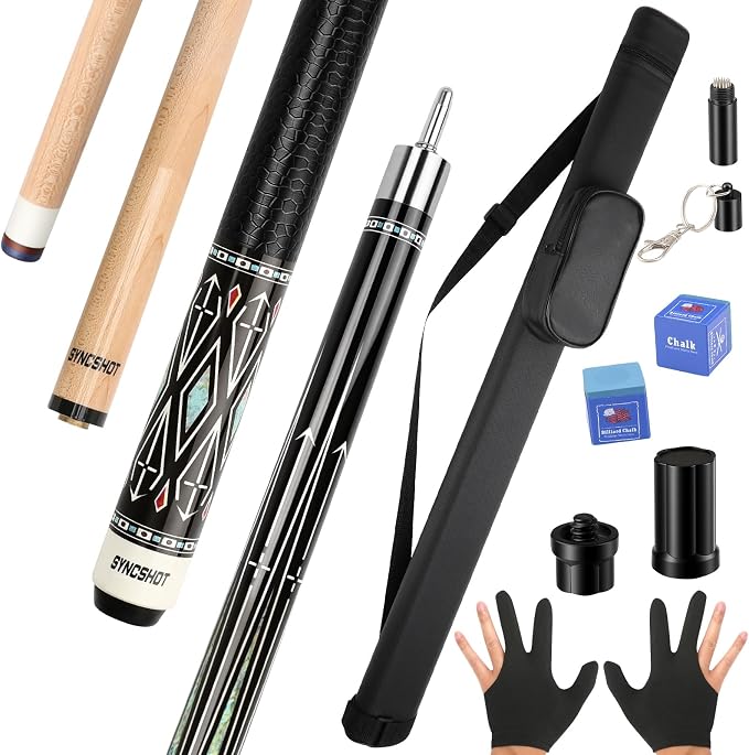 Professional Pool Cue Stick with Hard Case, 58" Canadian Maple Billiard Cue & 12.5mm Multi-Layer Rainbow Tip, Pool Cue Set with 3 Accessories, 19/20/21oz Billiard Stick (Selectable)