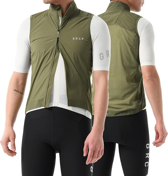 GRC Men's Windproof Cycling Vest, Running & Bike Vests with Two-way Zipper, Lightweight Sleeveless Windbreaker for Outdoors