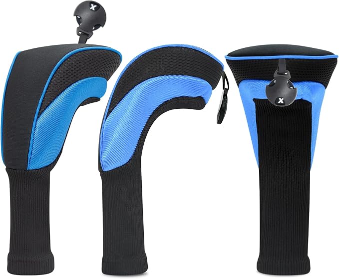 Golf Club Head Covers for Woods 3/4/5/6 Pieces Long Neck Mesh Sports Golf Club Headcovers Set with Interchangeable No. Tags 3 4 5 6 7 X Golf Accessories for Men Women