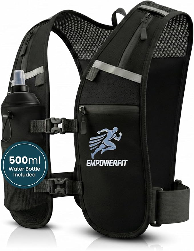 Running Hydration Vest with 500ml Soft Bottle – Lightweight Running Pack for Men & Women, Breathable Mesh, Reflective, 6 Pockets