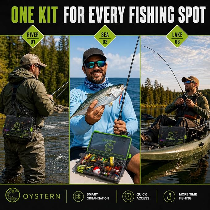 232-Piece Fishing Tackle Box Kit - Freshwater Lures for Bass, Trout & Panfish with Spinnerbaits, Soft Baits, Jigs, Hooks & Tackle Box - Complete Fishing Gift for Men, Dads & Beginners