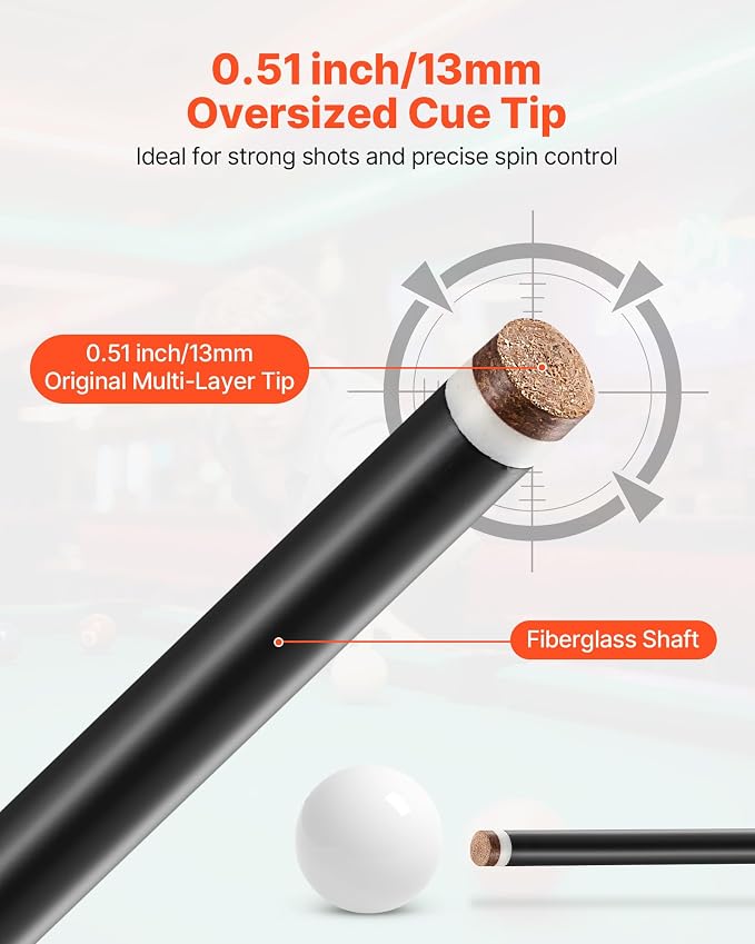 VEVOR Pool Cue, Pool Stick, 58 inch Billiard Pools Cue Stick with Multi-Layer Tip & ABS Connection Ring, Cues Sticks for Professional Pool Table, Bar, Home, Office
