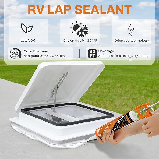 WELLUCK 1PC Self Leveling RV Roof Sealant Lap for RV Roofs, White Flexible Repair Caulking Rubber Epdm Sealant for Camper Motorhomes Trailers, Secure Odorless Waterproof & UV All Weather Adhesive