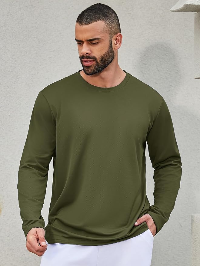 Mens Long Sleeve T-Shirts Casual Crew Neck Tee Shirt Summer Soft Running Swimming Cycling Fishing Tops