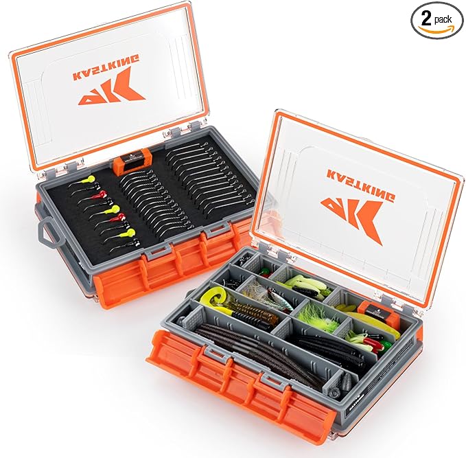 KastKing HyperSeal 3500 Double-Sided Waterproof Fishing Tackle Box – Adjustable Dividers, EVA Foam Jig Storage, Lure & Terminal Tackle Organizer,2 Pack