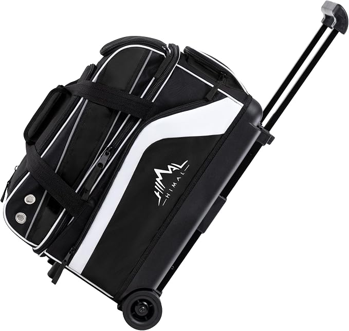 GoHimal Double Roller 2 Ball Bowling Bag with Separate Shoe Compartment for Bowling Shoes (Up To US Men Size 15) and Abundant multifunction Accessory Pocket, Upgraded fabric, Retractable Handle - Extends to 40"