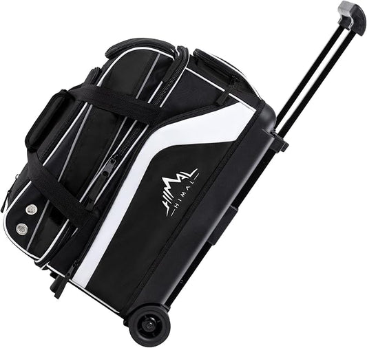 GoHimal Double Roller 2 Ball Bowling Bag with Separate Shoe Compartment for Bowling Shoes (Up To US Men Size 15) and Abundant multifunction Accessory Pocket, Upgraded fabric, Retractable Handle - Extends to 40"