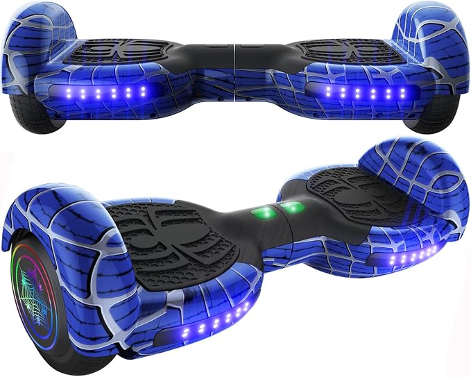 Spider-Pattern Hover Board for Kids Ages 6-12, with Bluetooth Speaker and LED Lights 6.5" Hover Board, UL2272 Safety Certified (Blue)