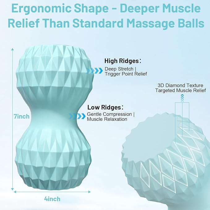 Vibrating Peanut Massage Ball, 3 Gear Heating, 5 Modes Deep Tissue Massager, Rechargeable Myofascial Release Roller for Muscle Pain Relief, Fitness, Yoga(Blue)