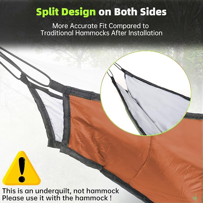 Hammock Underquilt for Camping - Full Length Orange Lightweight Warm Quilt for 3-4 Seasons (41-68°F) - Soft & Durable for Hiking, Backpacking, Beach, Travel - Holds Up to 500lbs