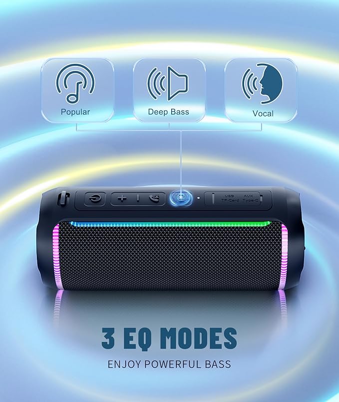Ortizan X30 Portable Bluetooth Speaker (3rd Gen) – 40W Loud Bass for Pool Parties & Outdoor Adventures, IPX7 Waterproof, 30-Hour Battery, Beat-Synced LED Lights, Wireless Stereo Pairing, Black