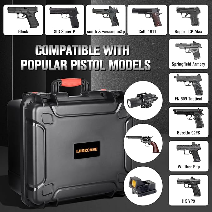 Pistol Gun Case for Multi Handguns - Hold Multiple Pistols & Magazines, Pre-cut Waterproof Hard Shell Gun Box, TSA Approved Pistol Case for SIG Sauer, Smith & Wesson, for Colt, for Revolver, for Glock