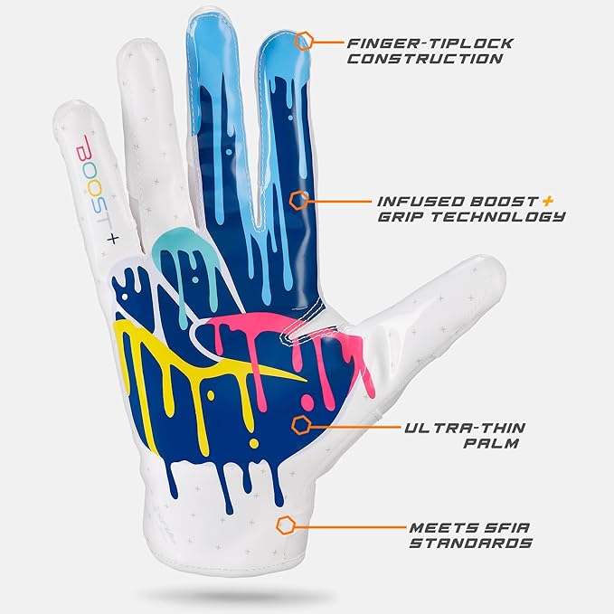 Grip Boost Football Gloves - Peace Stealth 6.0 Boost Plus Sticky Technology - Adult and Youth Football Gloves for Wide Receiver - Men's and Boys Sizes