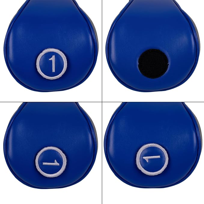 Andux 3pcs/Set PU Golf Wood Club Head Covers with Long Neck | for 460cc Driver Fairway Wood Club with Hook & Loop No. Tags Coloured Piping Pull-On Closure