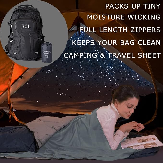 100% Silk Sleep Sack with Zippers on 3 Sides, 87”x43” Large Sleeping Liners for Hotels, Travel & Camping, Multifunctional Travel Sheets (Unzipped:87”x87”) for Adults, Lightweight, All Seasons