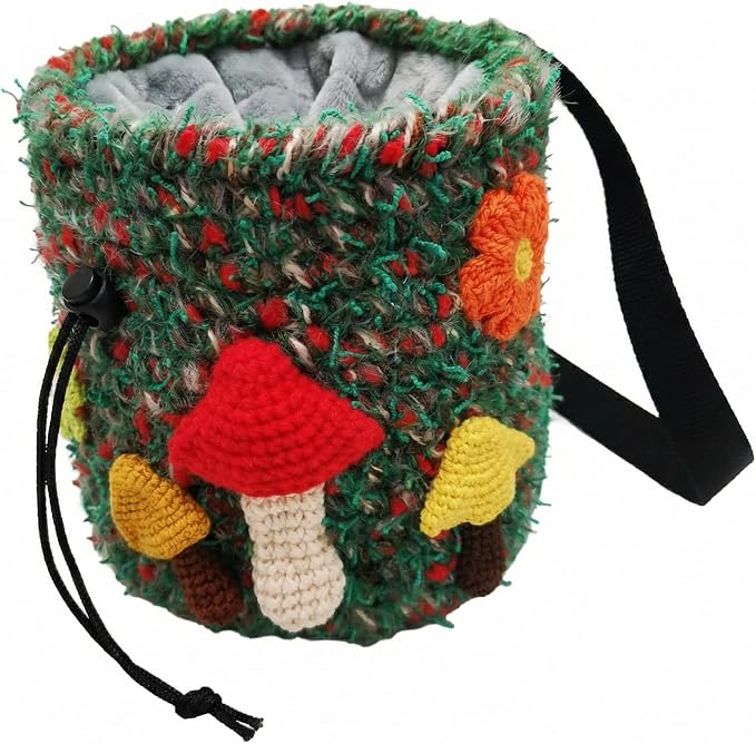Handmade Crochet Rock Climbing Chalk Bag, Fun Plush Animal Chalk Pouch with Drawstring, Adjustable Waist Belt for Indoor Outdoor Bouldering Sport Climbing