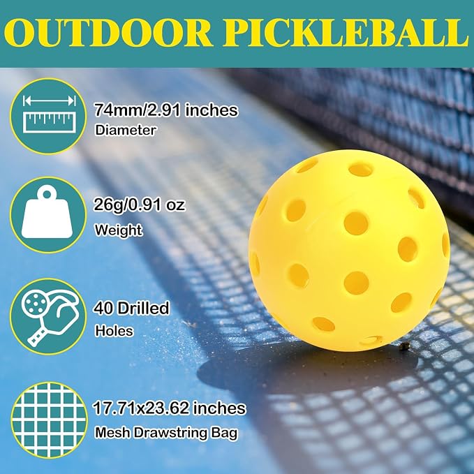 SAYAYA 24/50 Pack Outdoor Pickleball Balls Premium High Visibility Pickleballs Stable Flight & Consistent Bounce 40 Holes Pickle Balls with Mesh Bag for Beginners, Tournaments, Family & Outdoor Play