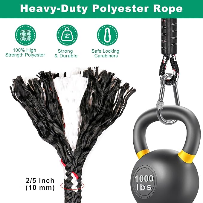 SELEWARE Heavy Duty Tree Swing Ropes, Adjustable Hammock Tree Straps Hanging Kit with Locking Carabiners, 5FT Tree Swing Straps for Outdoor Swings Hammock Playground Set Accessories (Black, 2 Pack)
