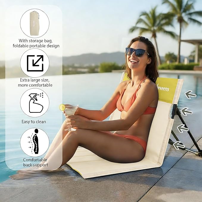 Extra Large Foldable Camping Chair with Cup Holder,Ultra-Light Portable Beach Chair with Carry Bag for Sunbathing Swimming Poolside Picnic Lawn Road Hiking Trips (Beige and Yellow)