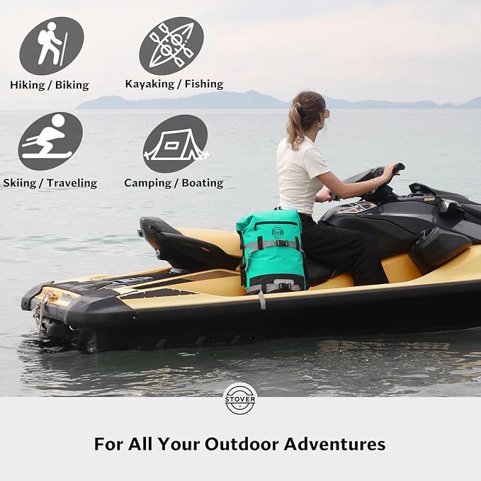 STOVER 30L Waterproof Dry Backpack & Phone Case - X-Large Floating Dry Bag for Kayaking, Travel, Hiking, Fishing, Camping, Motorcycles & Beach, Heavy-Duty Roll Top Men/Women (Teal)