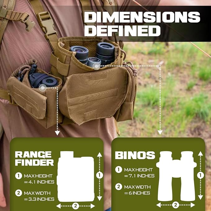Waterproof Binocular Harness Chest Pack - Lightweight Bino Harness With Rangefinder Pouch, Binocular Case Chest Harness with Silent Magnetic Closure - MOLLE System Hunting Gear for Hunting