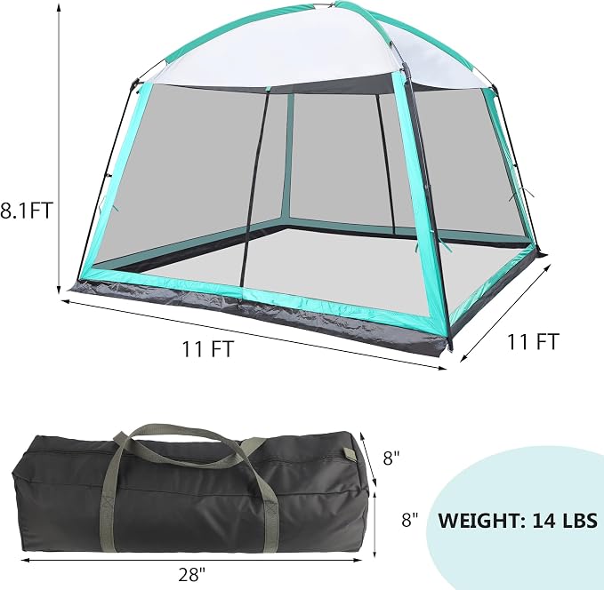 GREGIN Screen House Room 11x11 Ft Mesh Net Tent Canopy Shelter Gazebo, Easy Setup & Waterproof & Sunshade, Suitable for Camping Trip, Backyard, Beach, Picnic