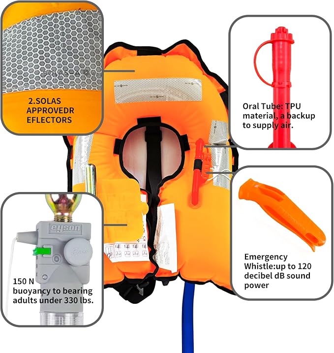 Automatic Inflatable Life Jacket|Life Vest for Adults|PFD Low Profile|Supports up to 330 lbs