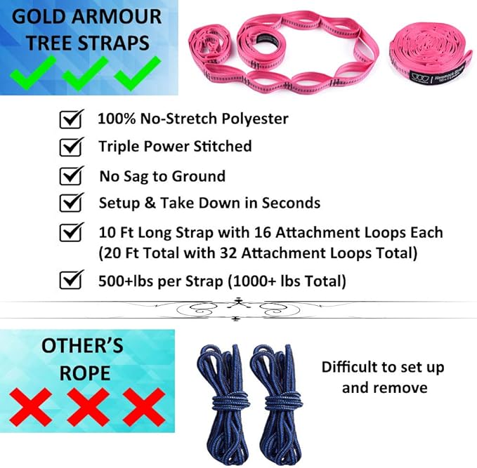 Gold Armour Camping Hammock - XL Double Hammock Portable Hammock Camping Accessories Gear for Outdoor Indoor with Tree Straps, USA Based Brand (Gray and Rose)