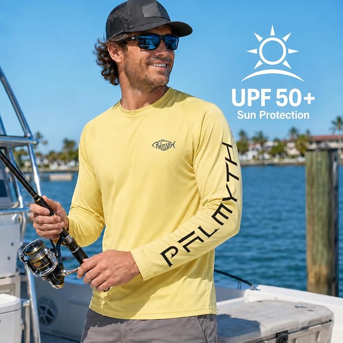 Palmyth Fishing Shirts for Men Long Sleeve UPF 50+ T Shirt Sun Protection | Quick Dry, Sun Protection, Myth-Cool Fabric, Fish Print, Moisture Wicking, Stretchy, Breathable, Fishing,Boating,Outdoor Wear